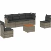 vidaXL 7-delige Loungeset met kussens en hout salontafel - Grijs - Poly rattan