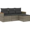 vidaXL 4-delige Loungeset met kussens en kruk - hout armsteun - Grijs