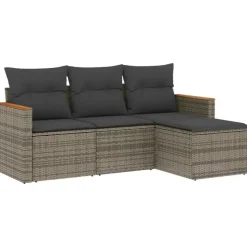 vidaXL 4-delige Loungeset met kussens en kruk - hout armsteun - Grijs