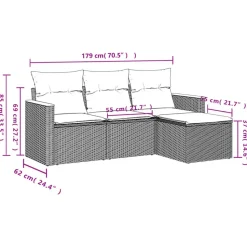vidaXL 4-delige Loungeset met kussens en kruk - hout armsteun - Grijs