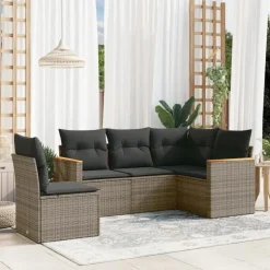 vidaXL 5-delige Loungeset voor 5 met kussens - Gris - Poly rattan