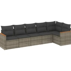 vidaXL 6-delige Loungeset voor 6 met kussens - Gris - Poly rattan