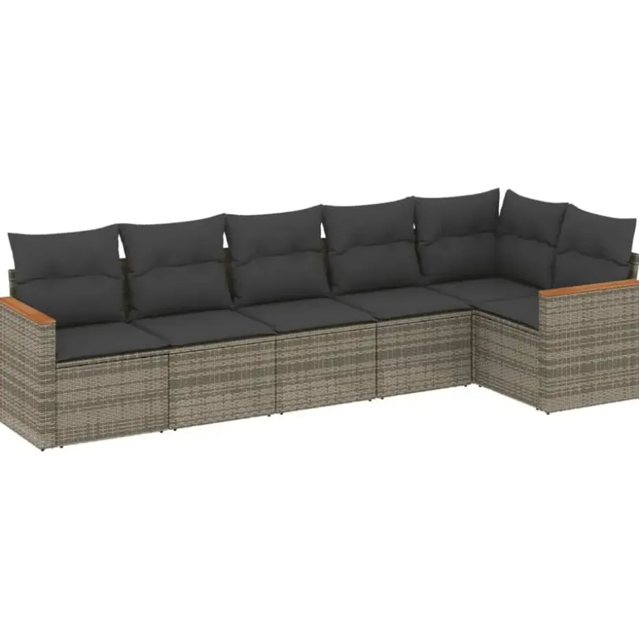 vidaXL 6-delige Loungeset voor 6 met kussens - Gris - Poly rattan