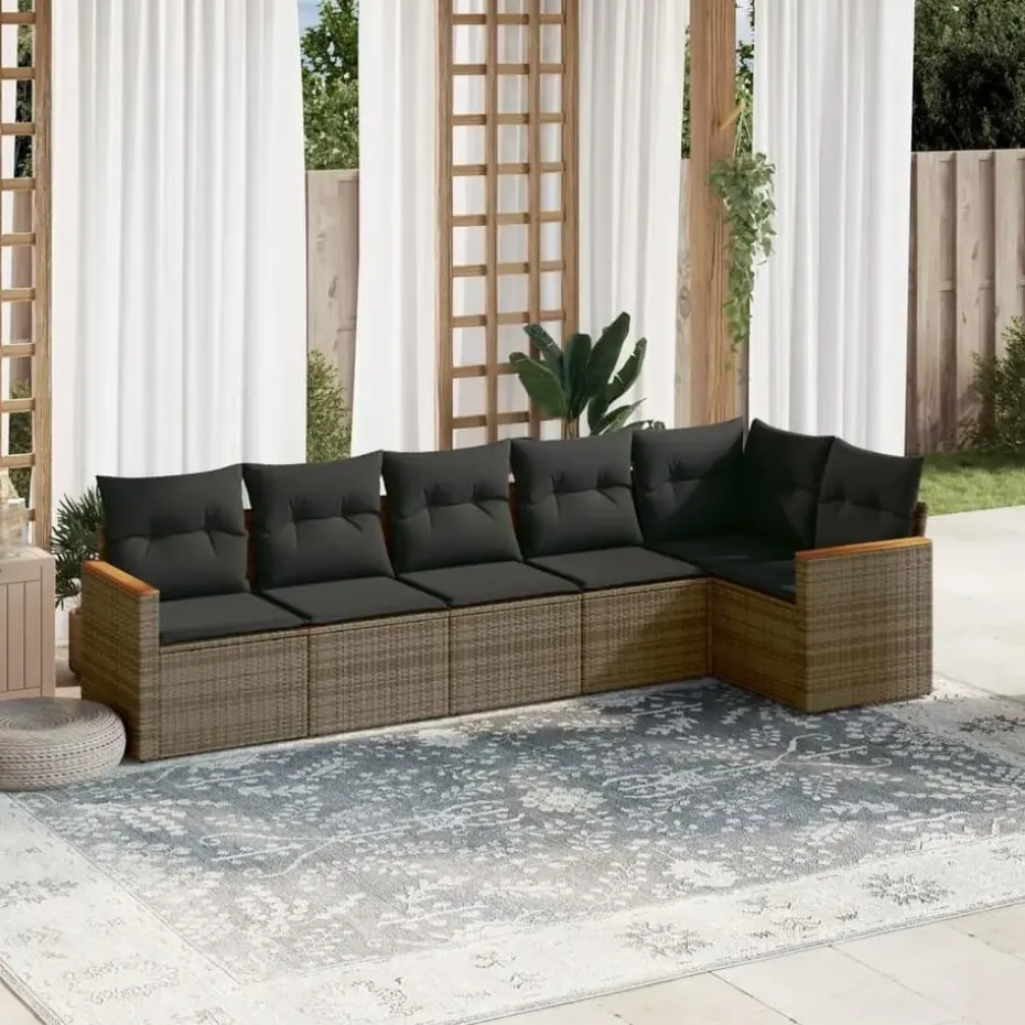 vidaXL 6-delige Loungeset voor 6 met kussens - Gris - Poly rattan