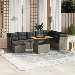 vidaXL 9-delige Loungeset voor 8 met kussens & verstelbaar hout salontafel