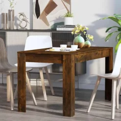 vidaXL Eettafel - Gerookt eiken - Bewerkt hout - 140x74.5x76 cm