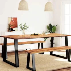 vidaXL Eettafel - Rechthoekige tafel - Massief acaciahout en staal - 200x90 cm