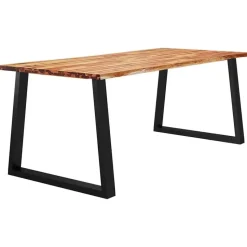 vidaXL Eettafel - Rechthoekige tafel - Massief acaciahout en staal - 200x90 cm
