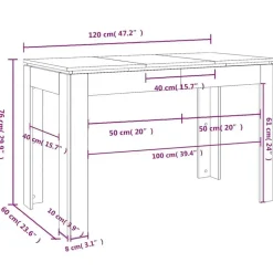 vidaXL Eettafel - Rechthoekige tafel - Gerookt eiken - Bewerkt hout - 120x60 cm