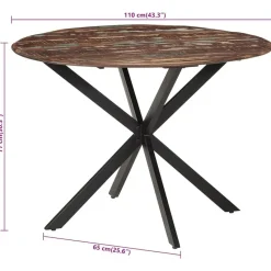 vidaXL Eettafel - Ronde tafel - Massief gerecycled hout en staal - Ø110 cm