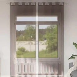 vidaXL Gordijnen van voile met ringen - Bruin - 140x260 cm - Stof - 2 Stuks