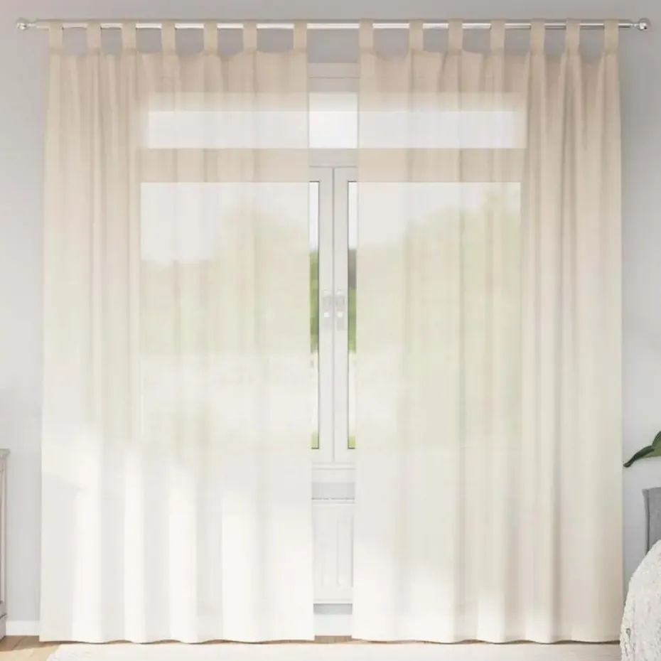 vidaXL Gordijnen van voile met lussen - Crème - 140x225 cm - Stof - 2 Stuks