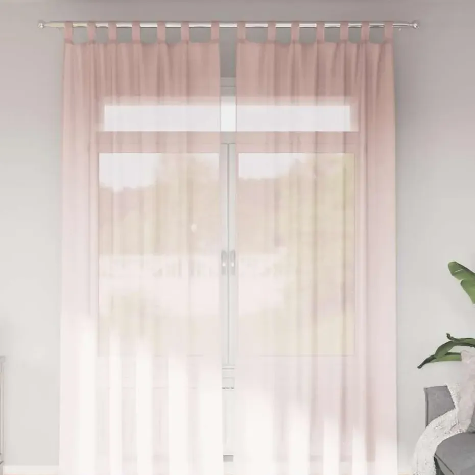 vidaXL Gordijnen van voile met lussen - Lichtroze - 140x260 cm - Stof - 2 Stuks