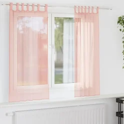 vidaXL Gordijnen van voile met lussen - Roze - 140x140 cm - Stof - 2 Stuks