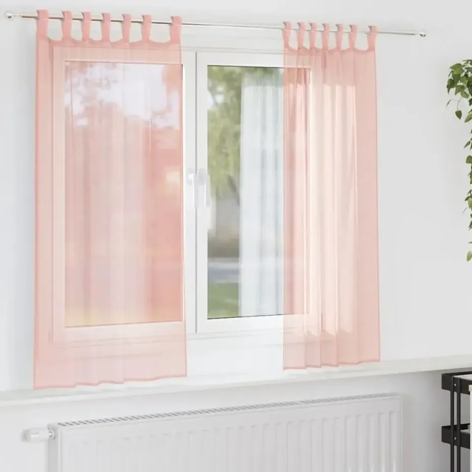 vidaXL Gordijnen van voile met lussen - Roze - 140x140 cm - Stof - 2 Stuks