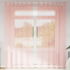 vidaXL Gordijnen van voile met lussen - Roze - 140x245 cm - Stof - 2 Stuks