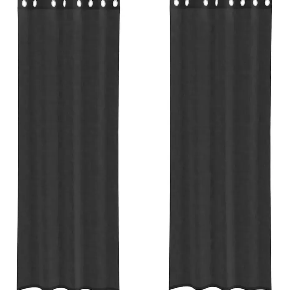 vidaXL Gordijnen van voile met ringen - Zwart - 140x300 cm - Stof - 2 Stuks