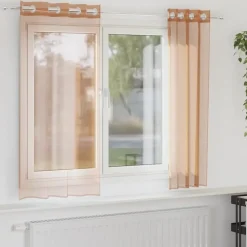 vidaXL Gordijnen van voile met ringen - Terracotta - 140x175 cm - Stof - 2 Stuks