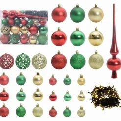 vidaXL Kerstballen met 150 LED - 61-delig - Ø3/4/6 cm - Multikleur - Kunststof
