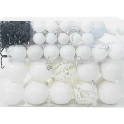 vidaXL Kerstballen set met 150 LED - 61x - Ø3/4/6 cm - Wit - Kunststof - Mix