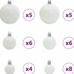 vidaXL Kerstballen set met 150 LED - 61x - Ø3/4/6 cm - Wit - Kunststof - Mix