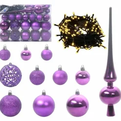 vidaXL Kerstballen set met 150 LED - 61x - Ø3/4/6 cm - Lila - Kunststof - Mix