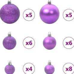 vidaXL Kerstballen set met 150 LED - 61x - Ø3/4/6 cm - Lila - Kunststof - Mix