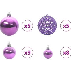 vidaXL Kerstballen set met 150 LED - 61x - Ø3/4/6 cm - Lila - Kunststof - Mix