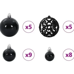 vidaXL Kerstballen set met 150 LED - 61x - Ø3/4/6 cm - Zwart - Kunststof - Mix