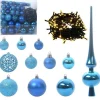 vidaXL Kerstballen set met 300 LED - 120x - Ø3/4/6 cm - Blauw - Kunststof - Mix