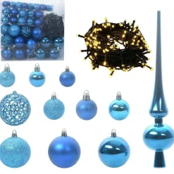 vidaXL Kerstballen set met 300 LED - 120x - Ø3/4/6 cm - Blauw - Kunststof - Mix