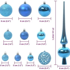 vidaXL Kerstballen set met 300 LED - 120x - Ø3/4/6 cm - Blauw - Kunststof - Mix