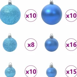 vidaXL Kerstballen set met 300 LED - 120x - Ø3/4/6 cm - Blauw - Kunststof - Mix
