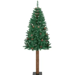 vidaXL Kerstboom met echt hout en dennenappels smal 210 cm PVC groen