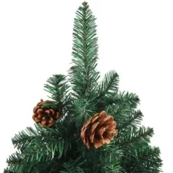 vidaXL Kerstboom met echt hout en dennenappels smal 210 cm PVC groen