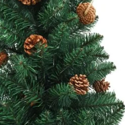 vidaXL Kerstboom met echt hout en dennenappels smal 210 cm PVC groen