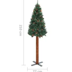 vidaXL Kerstboom met echt hout en dennenappels smal 210 cm PVC groen