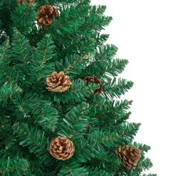 vidaXL Kerstboom met echt hout en dennenappels smal 210 cm PVC groen