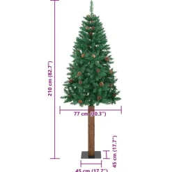 vidaXL Kerstboom met echt hout en dennenappels smal 210 cm PVC groen