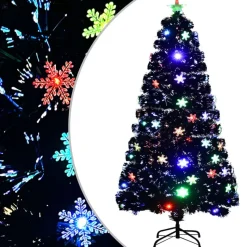 vidaXL Kerstboom met LED-sneeuwvlokken 120 cm glasvezel zwart