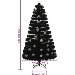 vidaXL Kerstboom met LED-sneeuwvlokken 120 cm glasvezel zwart