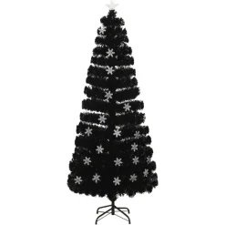 vidaXL Kerstboom met LED-sneeuwvlokken 210 cm glasvezel zwart