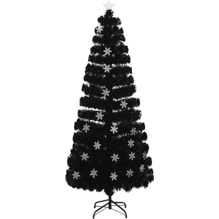 vidaXL Kerstboom met LED-sneeuwvlokken 210 cm glasvezel zwart