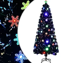 vidaXL Kerstboom met LED-sneeuwvlokken 210 cm glasvezel zwart