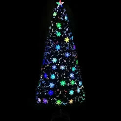 vidaXL Kerstboom met LED-sneeuwvlokken 210 cm glasvezel zwart