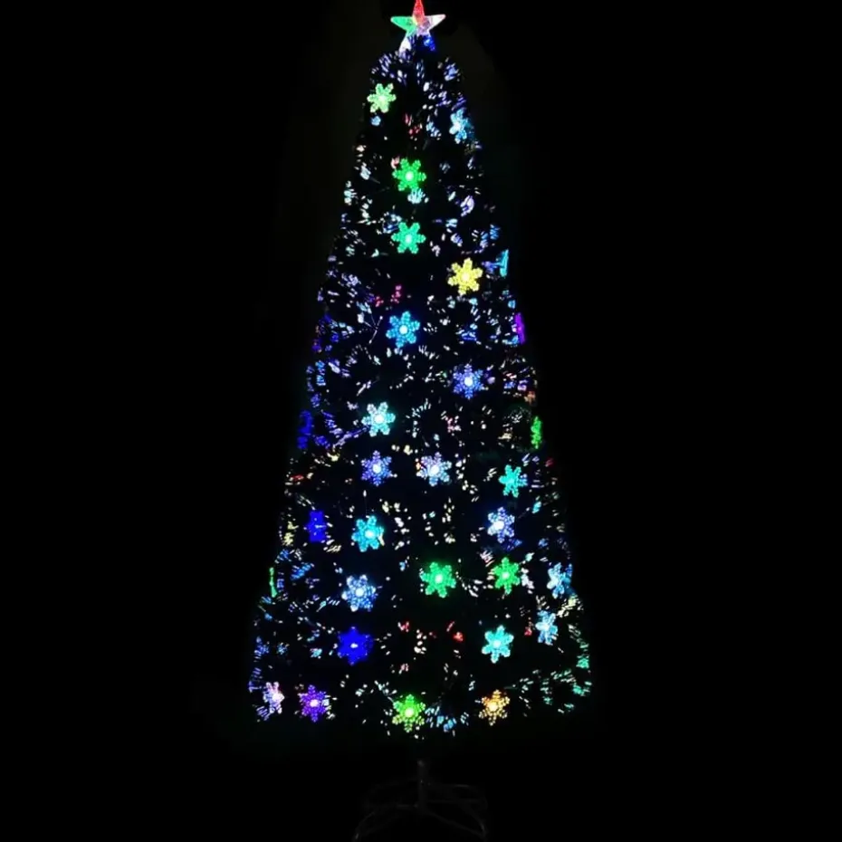 vidaXL Kerstboom met LED-sneeuwvlokken 210 cm glasvezel zwart