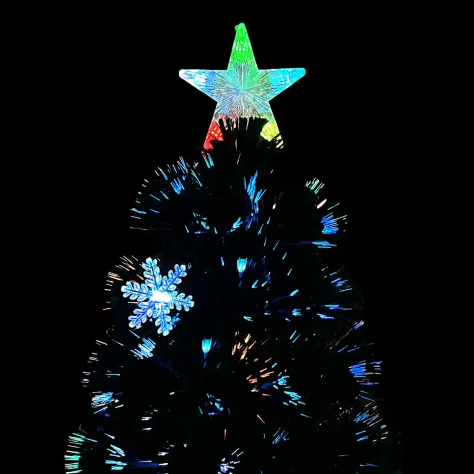 vidaXL Kerstboom met LED-sneeuwvlokken 210 cm glasvezel zwart