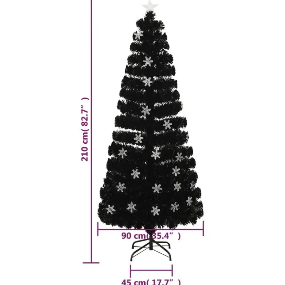 vidaXL Kerstboom met LED-sneeuwvlokken 210 cm glasvezel zwart