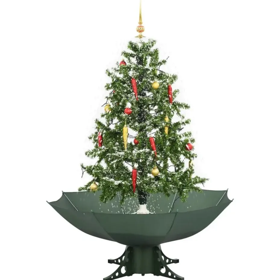 vidaXL Kerstboom sneeuwend met paraplubasis 140 cm groen