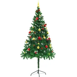 vidaXL Kunstkerstboom met verlichting en kerstballen 180 cm groen
